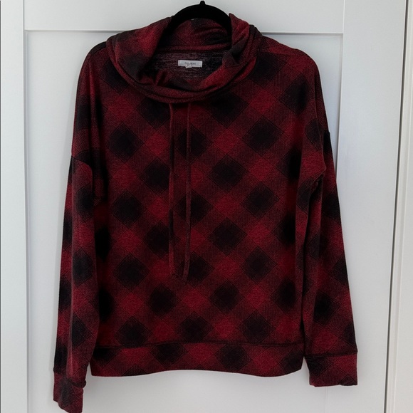 Maurices Tops - Buffalo Red and Black Plaid Cowl Neck Sweatshirt
